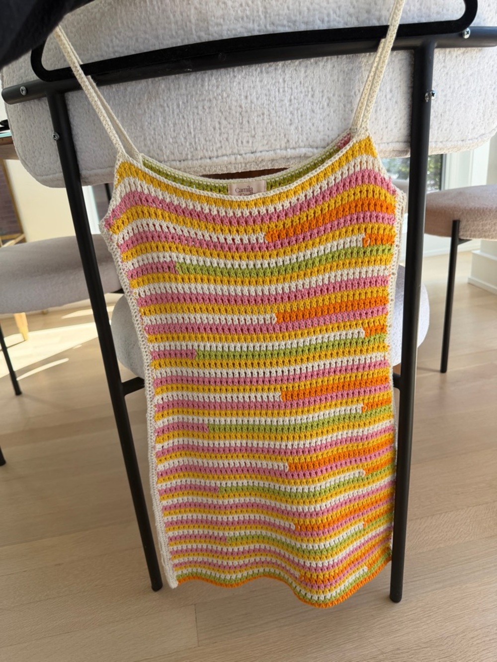 Camila Coelho Crochet Mini Dress in Cream, Pink, Yellow, Green